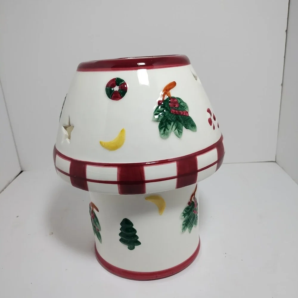 Ceramic Christmas Candle Lamp Shade & Base Holder for Large Pillar Candles 9